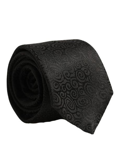 Dolce & Gabbana Black Swirl Pattern Silk Adjustable Necktie Accessory Tie