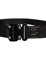 Dolce & Gabbana Men Black Fabric Strap Logo Metal Buckle Belt