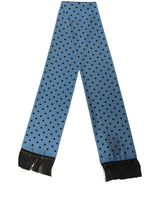 Dolce & Gabbana Blue Polka Dot Silk Fringed Lace Stole Scarf