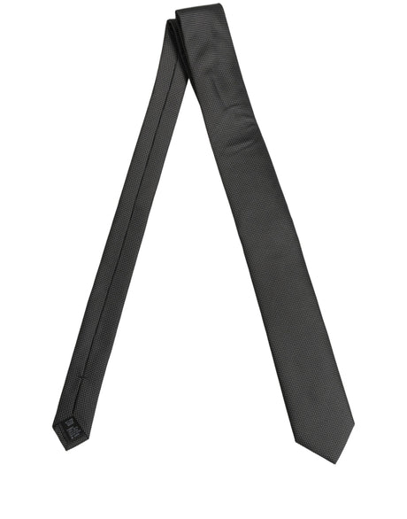Dolce & Gabbana Black Silk Micro Polka Dot Adjustable Tied Necktie Tie