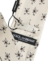 Dolce & Gabbana Off White Printed Silk Adjustable Necktie Accessory  Tie