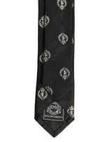 Dolce & Gabbana Black Crest Emblem Silk Adjustable Necktie Accessory Tie