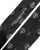 Dolce & Gabbana Black Crest Emblem Silk Adjustable Necktie Accessory Tie