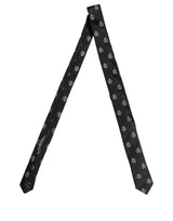 Dolce & Gabbana Black Crest Emblem Silk Adjustable Necktie Accessory Tie