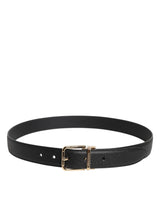 Dolce & Gabbana Black Grained Leather Gold Metal Buckle Belt