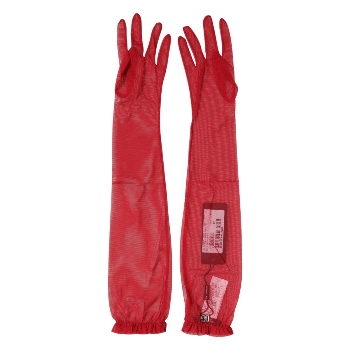Dolce & Gabbana Red Acetate Sheer Elbow Length Mitten Gloves