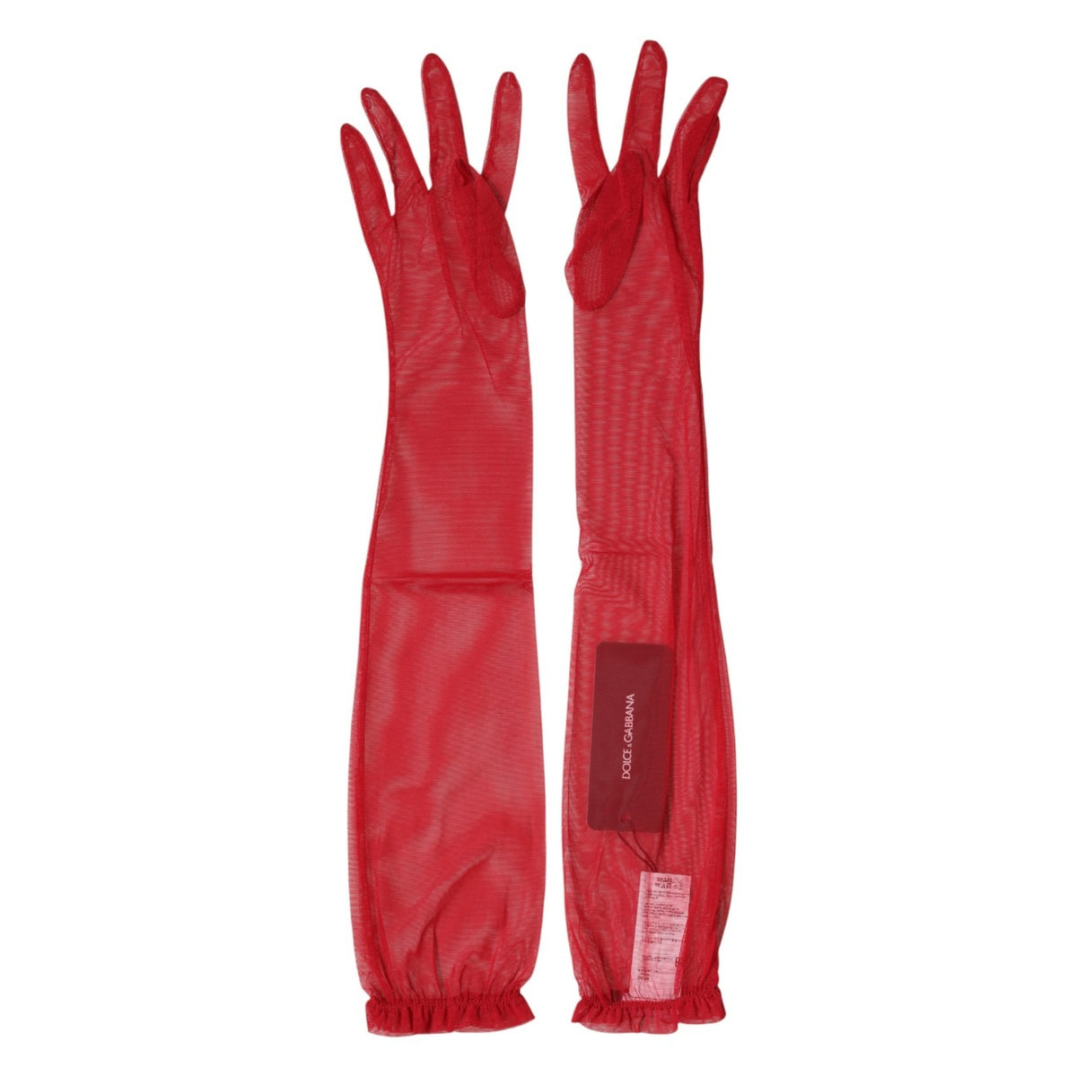 Dolce & Gabbana Red Acetate Sheer Elbow Length Mitten Gloves