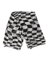 Dolce & Gabbana White Black Checkered Silk Foulard Scarf