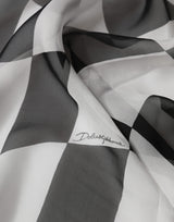 Dolce & Gabbana White Black Checkered Silk Foulard Scarf