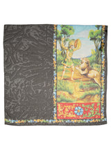 Dolce & Gabbana Dark Gray Silk Scenery Print Foulard Scarf