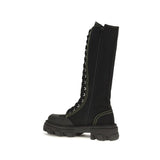 Ganni Black Cotton Lace-Up Boots
