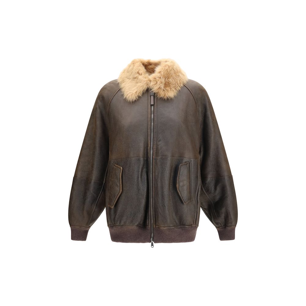 Brunello Cucinelli Brown Lambskin Bomber