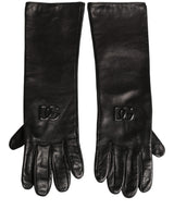 Dolce & Gabbana Black Genuine Leather Embossed DG Logo Gloves