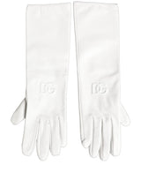 Dolce & Gabbana White Genuine Leather Embossed DG Logo Gloves