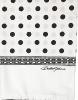 Dolce & Gabbana White Black Polka Dot Fringed Shawl Scarf