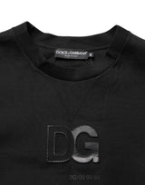 Dolce & Gabbana Black Cotton DG Crew Neck Sweatshirt Sweater