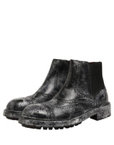Dolce & Gabbana Black Gray Leather Ankle Chelsea Boots Shoes