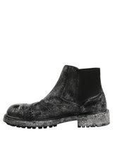 Dolce & Gabbana Black Gray Leather Ankle Chelsea Boots Shoes