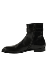 Dolce & Gabbana Black Leather Buckle Mid Calf Boots Shoes
