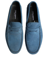 Dolce & Gabbana Blue Calfskin Leather Driver Loafers Shoes