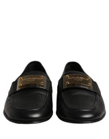 Dolce & Gabbana Black Leather Logo Plaque Loafers Men Shoes