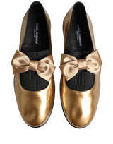 Dolce & Gabbana Metallic Gold Leather Flats Loafers Shoes