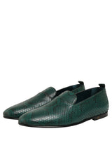 Dolce & Gabbana Dark Green Embossed Leather Loafers Shoes