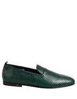 Dolce & Gabbana Dark Green Embossed Leather Loafers Shoes