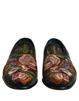 Dolce & Gabbana Black Velvet Floral Embroidery Loafers Shoes