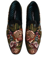 Dolce & Gabbana Black Velvet Floral Embroidery Loafers Shoes