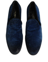 Dolce & Gabbana Blue Suede Slip On Men Slippers Loafers Shoes