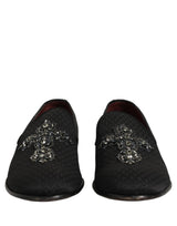 Dolce & Gabbana Black Suede Cross Slip On Men Loafers Shoes