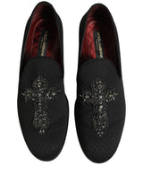 Dolce & Gabbana Black Suede Cross Slip On Men Loafers Shoes