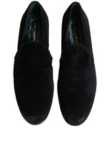 Dolce & Gabbana Black Suede Slip On Slippers Loafers Shoes