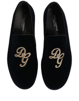Dolce & Gabbana Black Suede DG Logo Slippers Men Loafers Shoes