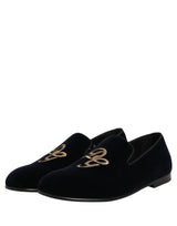 Dolce & Gabbana Black Suede DG Logo Slippers Men Loafers Shoes