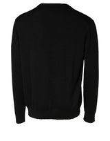 Dolce & Gabbana Black Wool DG Logo Men Crew Neck Sweater