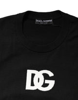 Dolce & Gabbana Black Wool DG Logo Men Crew Neck Sweater