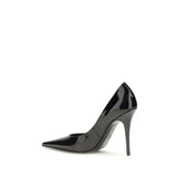 Amina Muaddi Black Calf Leather Bos Taurus High Heel Pumps