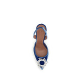 Amina Muaddi Blue Velvet Sandals