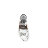 Amina Muaddi Silver Calf Leather Bos Taurus Sandals