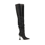 Amina Muaddi Black Calf Leather Bos Taurus Over The Knee