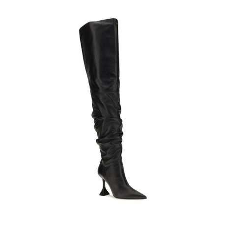 Amina Muaddi Black Calf Leather Bos Taurus Over The Knee