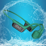 AYI Swim Headphones True Bone Conduction Open Ear Headset LED Screen Power Indicator Underwater MP3 Player Built-in 32G Memory IP68 Waterproof Bluetooth Earphone for Sport Running-S10 Green