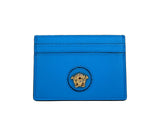 Versace Mini Medusa Blue Grainy Leather Slim Card Case Wallet