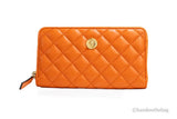 Versace Large Dark Orange Quilted Smooth Leather Continental Clutch Zip Wallet
