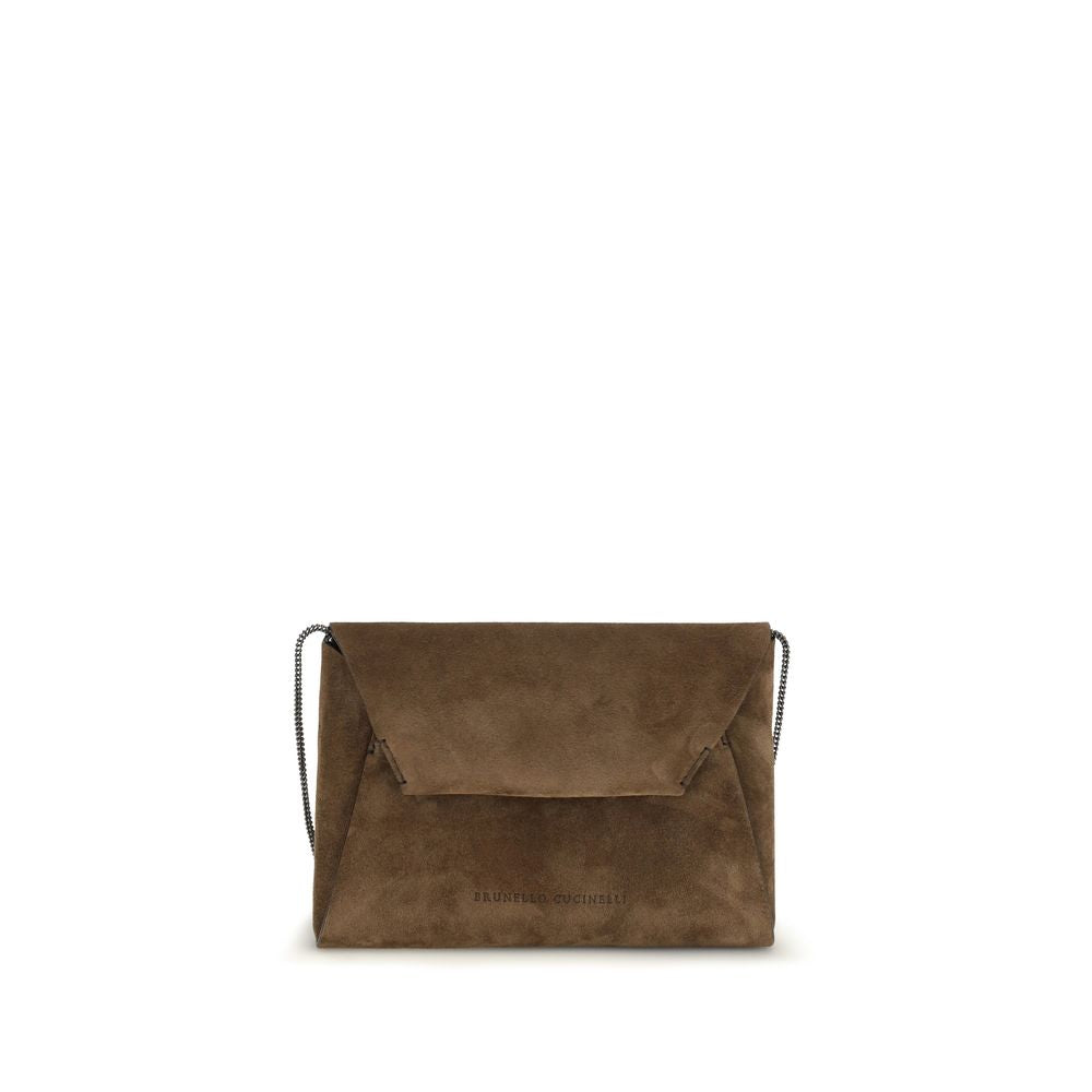 Brunello Cucinelli Brown Calf Leather Bos Taurus Clutch Bag