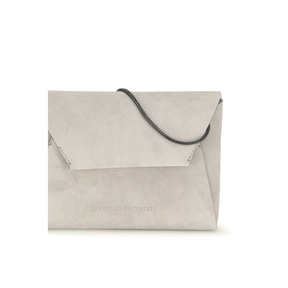 Brunello Cucinelli Gray Calf Leather Bos Taurus Clutch Bag