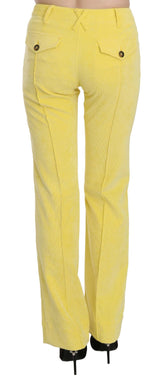 Just Cavalli Chic Yellow Corduroy Mid Waist Pants