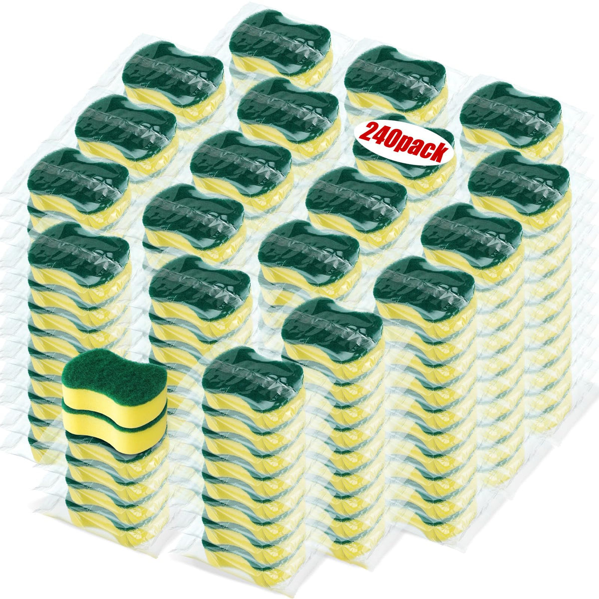 Tanlade 240 Pcs Individually Wrapped Sponges Kitchen Dishwashing Sponges Bulk Non Scratch Scouring Sponges for Dishes Household Cleaning Travel Apartments Hotel Car